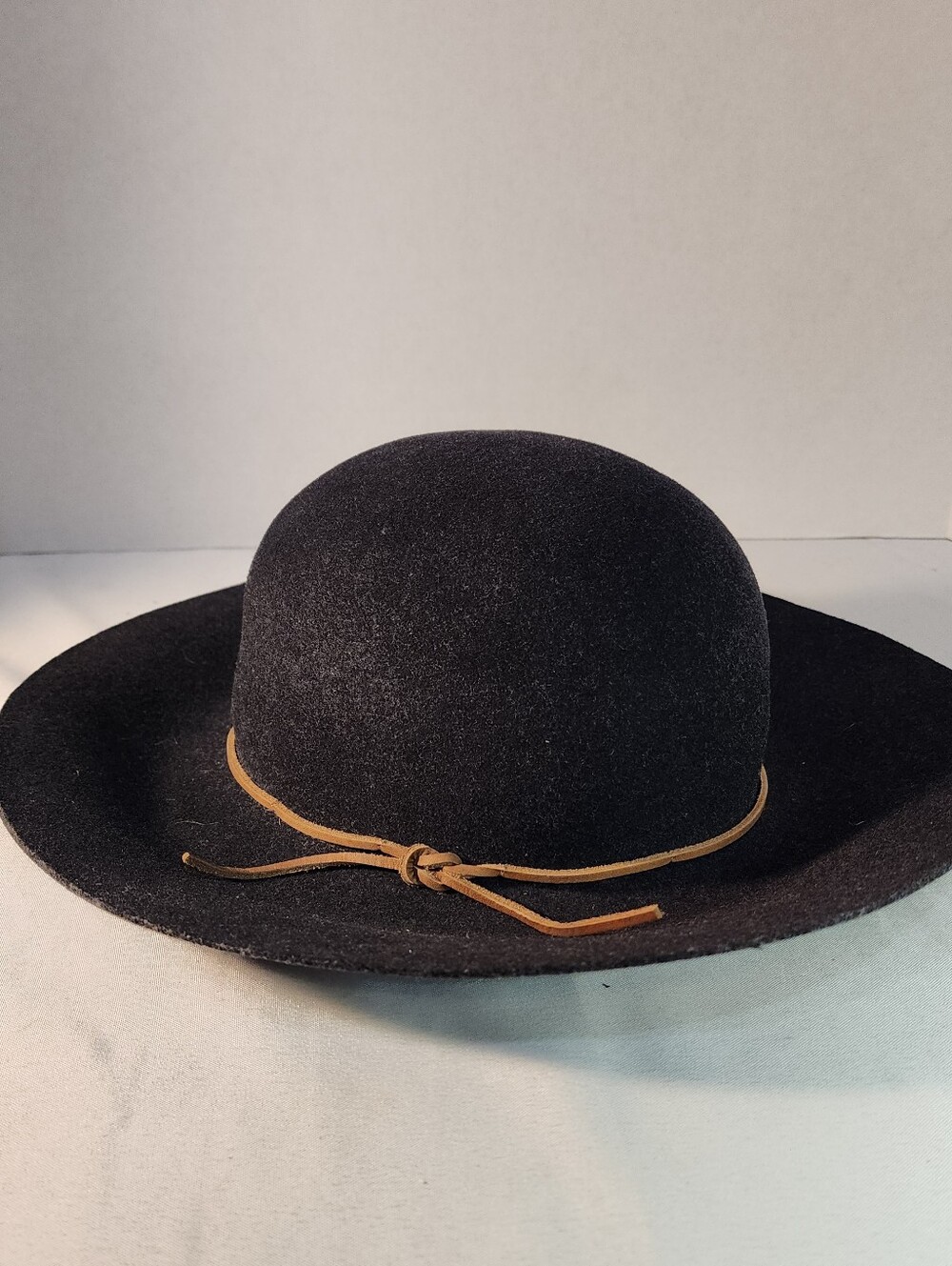 rag & bone Black Wool Floppy Brim Hat with a Thin Tan Leather Cord Size M